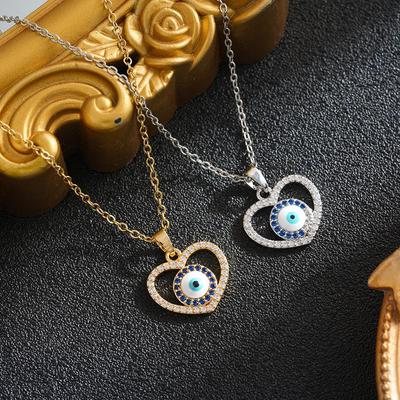 European and American Women's Heart-Shaped Devil's Eye Pendant Necklace - Versatile Retro Copper Jewelry
