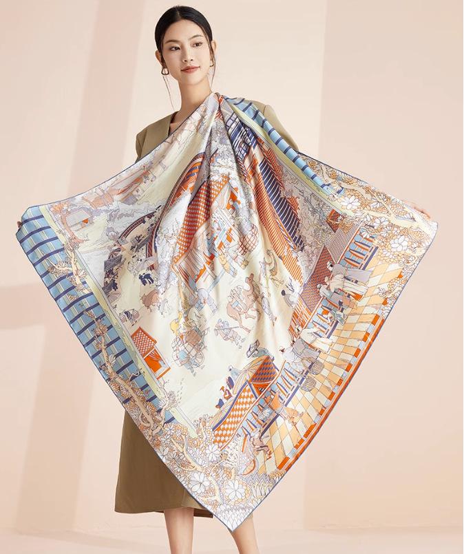 Elegant Double-Sided 18/19 Momme Heavyweight Large Silk Scarf, 110cm - 100% Pure Mulberry Silk Luxury Gift