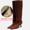 Krazing Pot Flock Autumn Winter Shoes Thin High Heels Big Size 45 Size 44 Size 46 Women Keep Warm Thigh High Boots