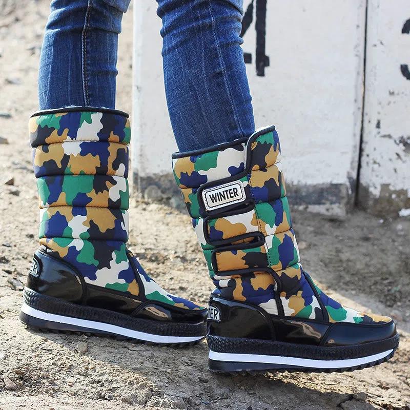 2022 verdickte neue Schnee Stiefel Winter Plüsch Warme frauen und männer Baumwolle Stiefel Wasserdichte Rutschfeste Camouflage Baumwolle schuhe