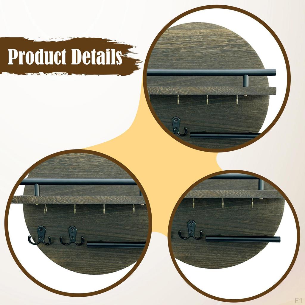 Key Holder Wall Mount Shelf Mail Organizer Tray Hooks for Bathroom Office