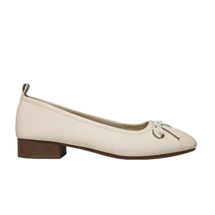 French small fragrant style bow shallow mouth square head single shoes women's comfortable soft sole 2025 autumn new huge good-looking women's shoes