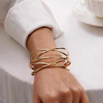 Accessories, Stylish Design Metal Glossy Bracelets, Personalized Hollow Geometric Cross-Opening Bracelets