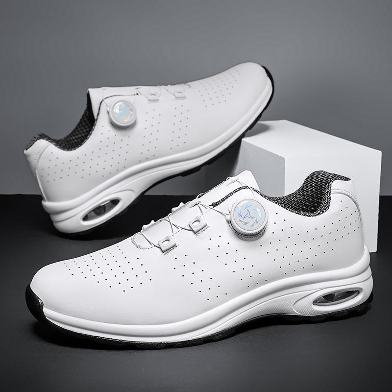 Golf Shoes Air Cushion Men Sports Running Shoes Breathable Lightweight Comfortable Athletic Nonskid Rotating Button Sneakers
