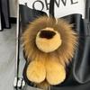 Cute Real Rex Rabbit Fur Simba Lion Bag Charm Car Key Charm Metal Ring Ornaments Kids Birthday Gift 240112
