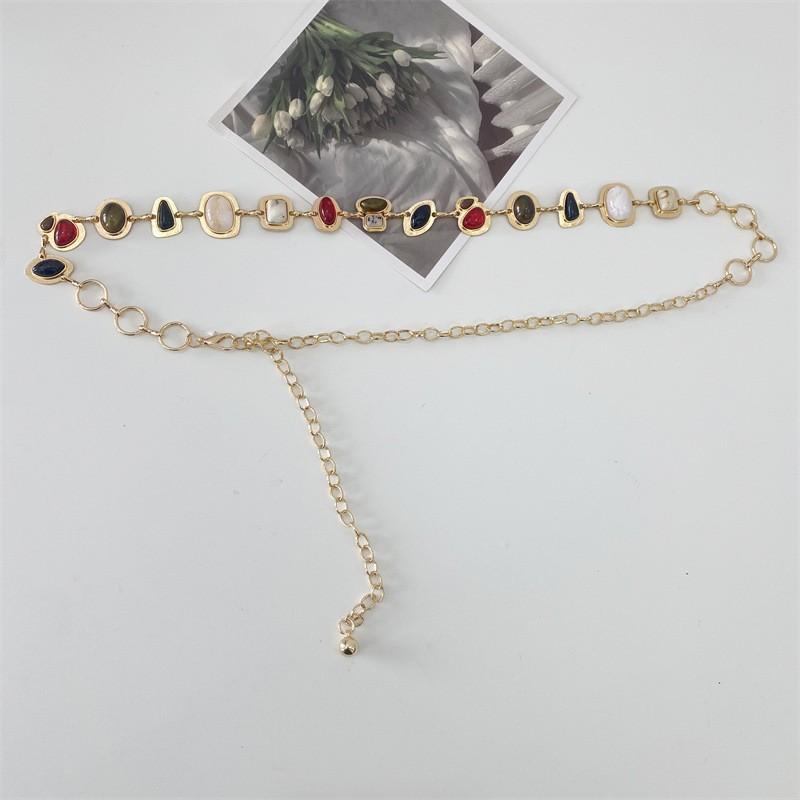 1Pcs Womens Decorative Waist Chain Thin Silver Ethnic Style Iron Chain Fashionable Small Belt For Dress And Skirt A1