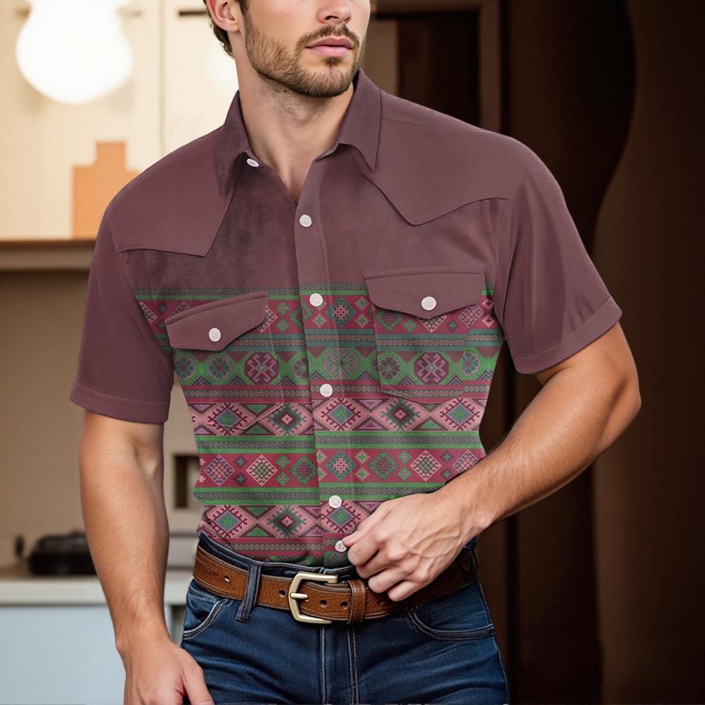Men'S Fashionable Lapel And Shoulder Length Short Sleeved Casual Top