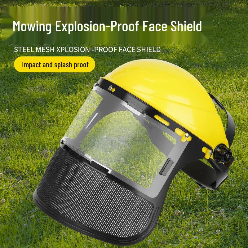Head-Mounted Steel Mesh Face Shield for Landscaping and Horticulture with Explosion-Proof Protection for Trimmer and Weed Eater Use