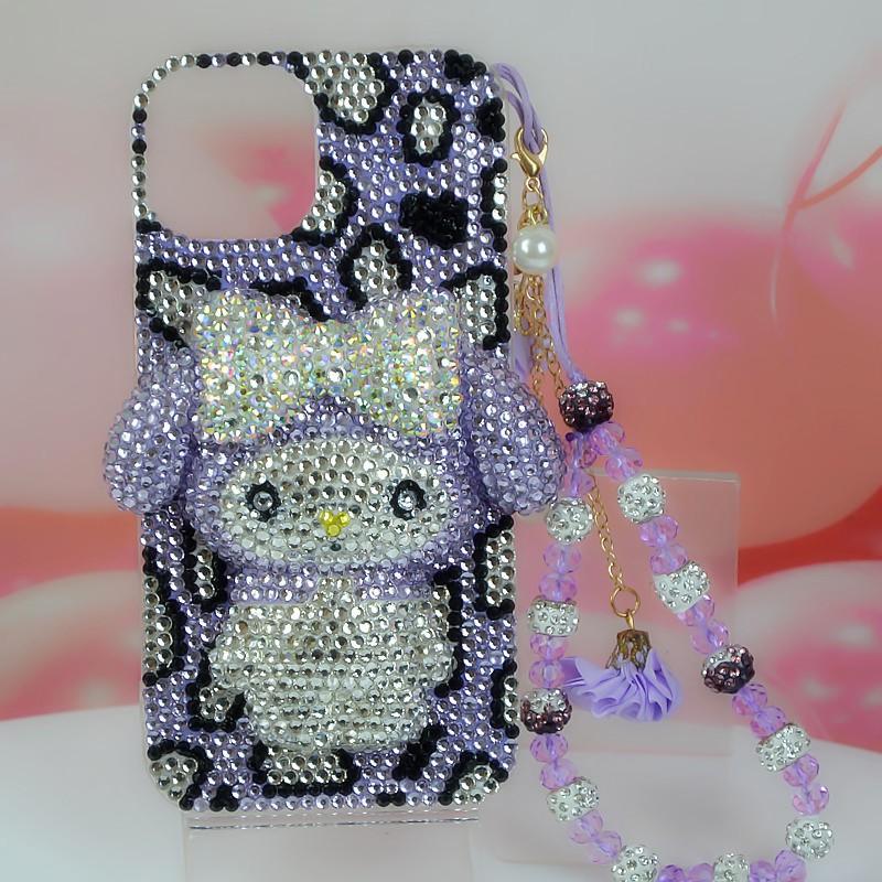 Cartoon Melody Phone Case IPhone 11 12 13 14 Pro XS Max 8 Plus Purple Leopard Print TPU Full Cover With Rhinestones Handmade