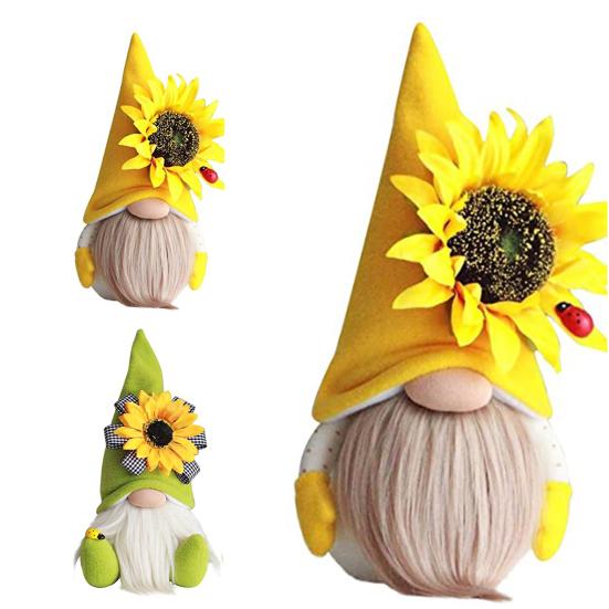 Plush Doll Sunflower Gnome Pattern Home Decor Polyester Ornamental Stuffed Doll for Couch