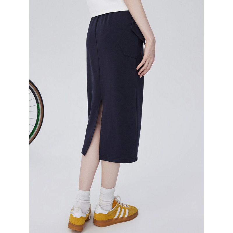 Coolhut Elastic Drawstring Large Pocket Slit 2026 Spring Straight Mid-Length Skirt