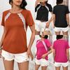 Women's Solid Waffle T-shirt Casual Round Neck Short Sleeve T-shirts Top for Women