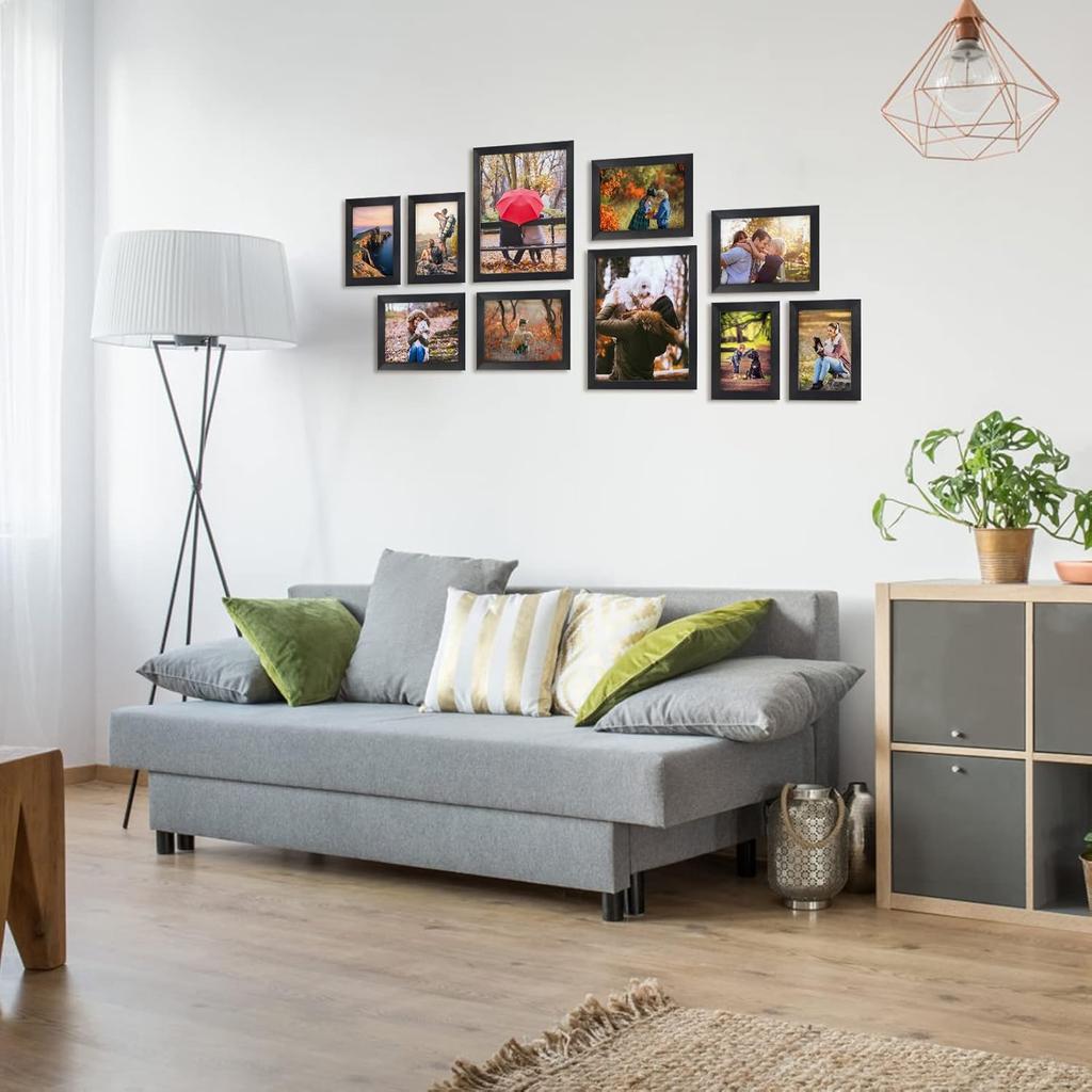 Giftgarden 10-Pack Black Picture Frames for Multiple Sizes Photos, Two 8x10, Four 5x7, Four 4x6, Multi Assorted Photo Frame for Collage Wall or
