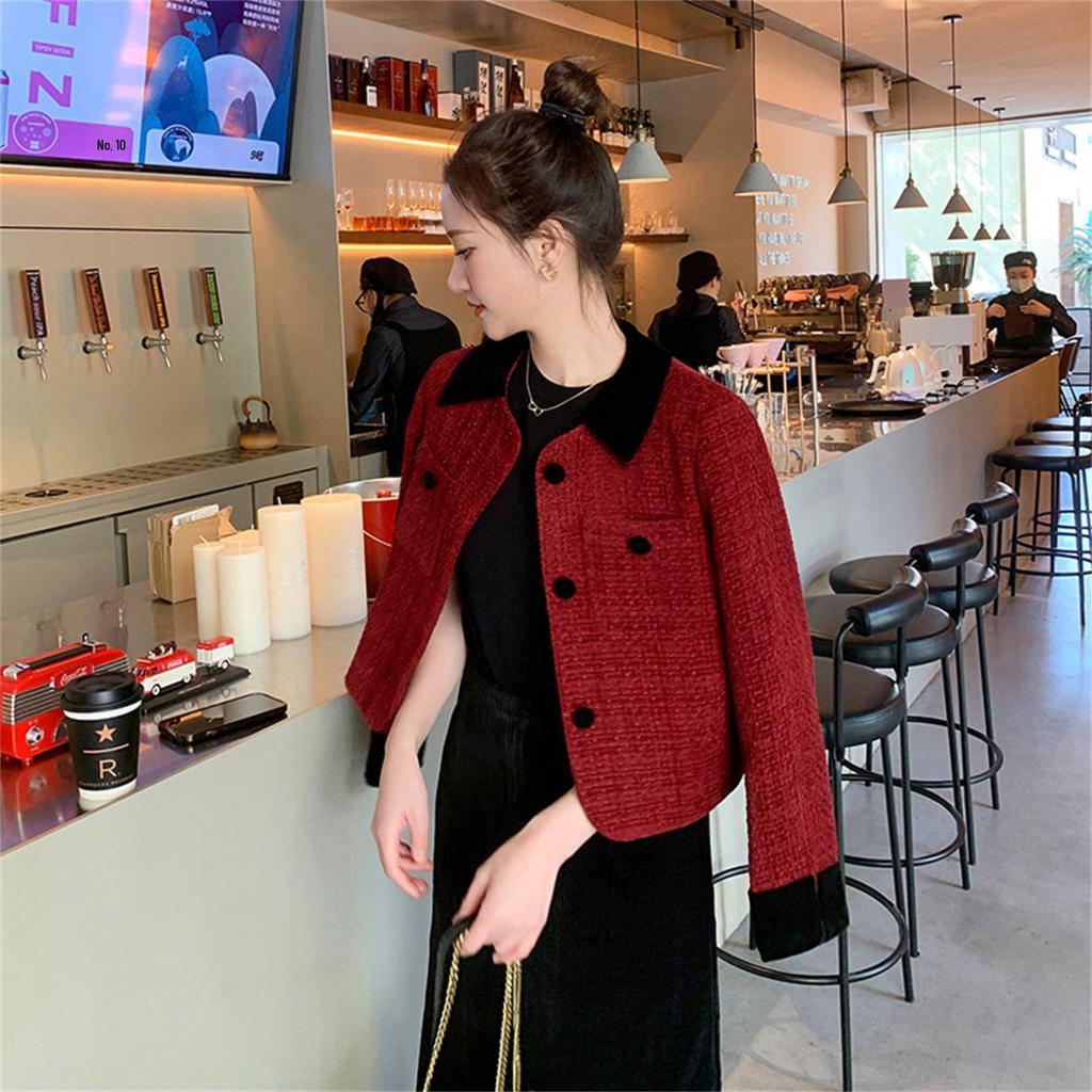 2025 Elegant Petite Red Wool Jacket - Felt French-Korean Style for Women
