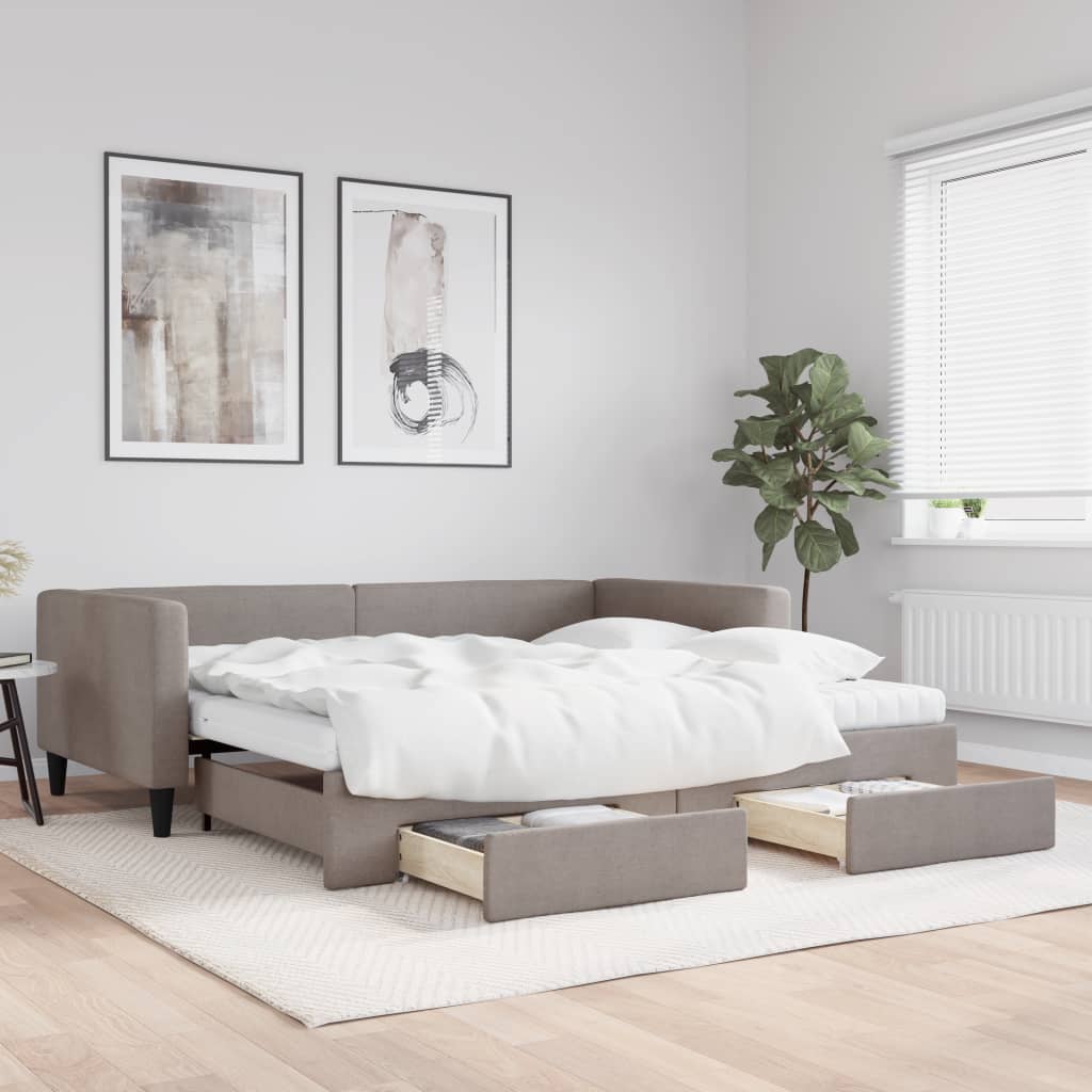 Pull Out Daybed with Drawers Taupe 100x200 Cm Fabric