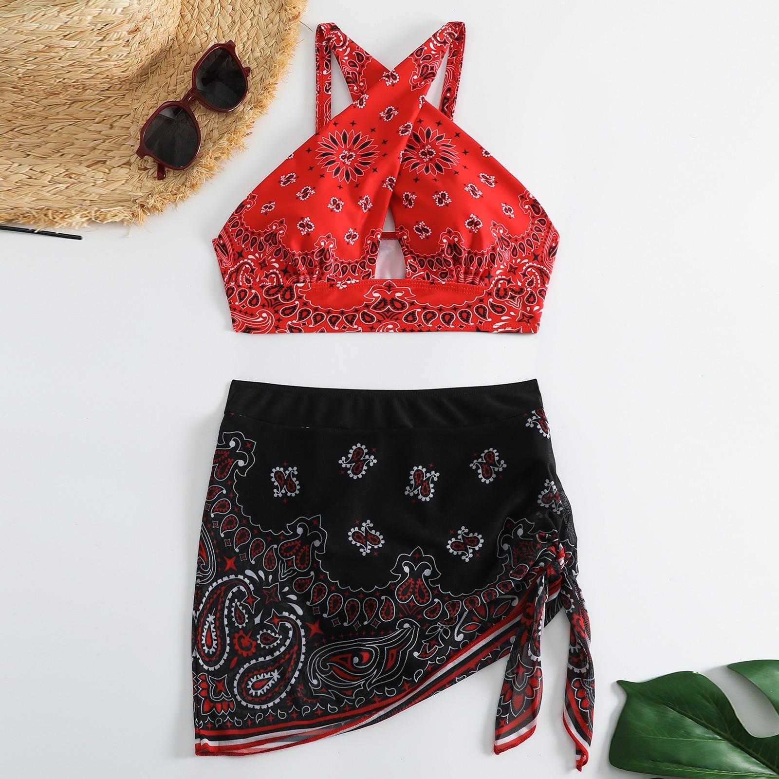 

Женский раздельный модный сексуальный купальник-бикини с принтом и подкладкой для груди без стальных скобок XL красный