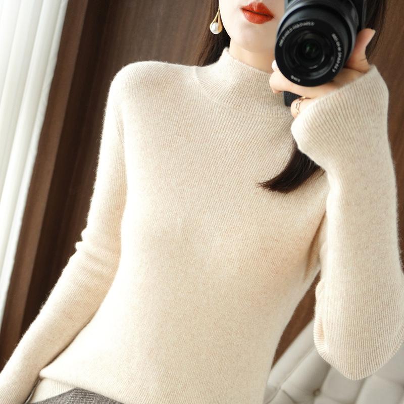 YYFS Women's Fashion Casual Fall Winter Solid Color Print Long Sleeve Half Turtleneck Slim Tops Women's Clothing Woolen Knitwear Sweaters