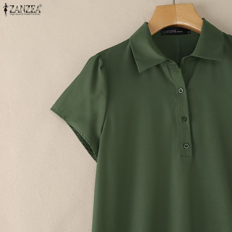 ZANZEA Abito estivo casual da donna con colletto rovesciato e maniche corte