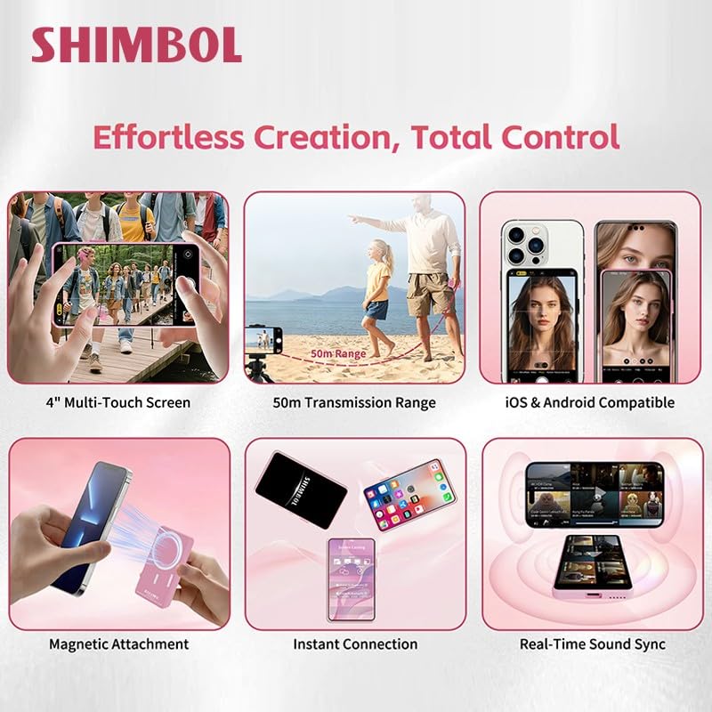 Schermo Monitor Selfie Shimbol P4 per iPhone con Supporto Magnetico per Fotocamera Posteriore, Monitor per Vlog da 4 Pollici Multi-Touch e Android,
