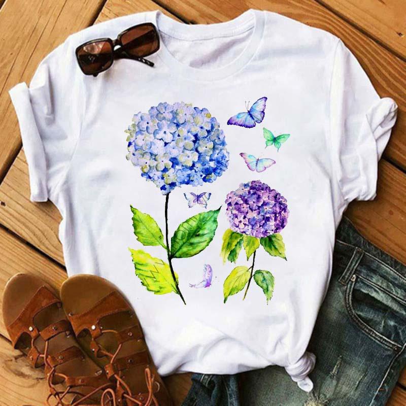 

Kawaii Fashion Floral Graphic Print Ladies T-Shirt 90S Summer Loose Blouse Short Sleeve Round Neck Female Top Clothing XXXL білий