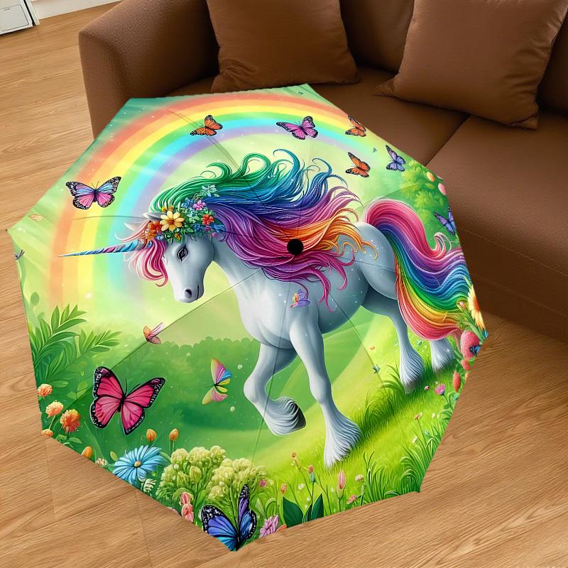1 PZ Ombrello Automatico Apri/Chiudi Unicorno Arcobaleno con Protezione Antivento, Tetto Robusto a 8 Stecche, Stecche Resistenti, Design alla Moda, Accessorio da Esterno, Stampa Divertente,