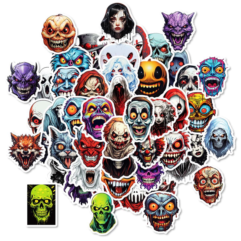 50 Horror Grimace Stickers Thriller Skull Halloween Horror Spoof Stickers