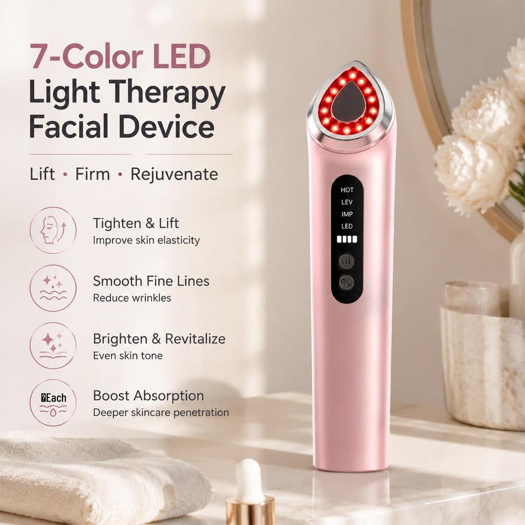 7-Color Light Electronic Beauty Device: Vibration & Heat for Face, Neck, and Eyes