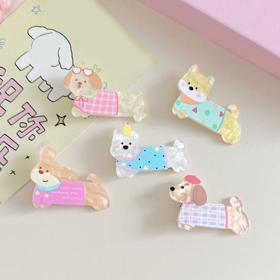 5Pcs Girl Hairpin Macaron Color Matching Acrylic Cute Puppy Shape Hair Clips Stable Hair-Free Clip Hair Styling Tool
