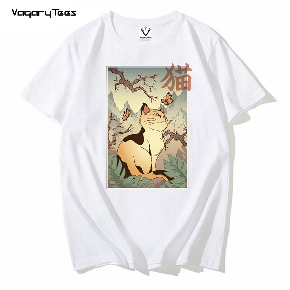 Japanese Cat Traditional Painting Graphic Art Classic TShirt Print Men Tshirt Shirt Clothes ONeck streetwear tee S