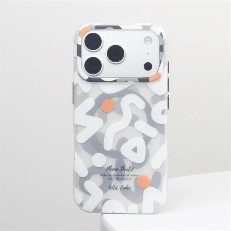 For MagSafe Geometric Graffiti Phone Case for iPhone 17 16 15 14 13 Pro Max Air Magnetic Wireless Charging Hard Shockproof Cover