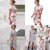 Elegant Women Short Sleeve Boho Style Midi Beach Dress With Vibrant Floral Prints