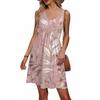 Women's Summer V-neck Casual Beach Vacation Style Retro Floral Print Sleeveless Patchwork Dress