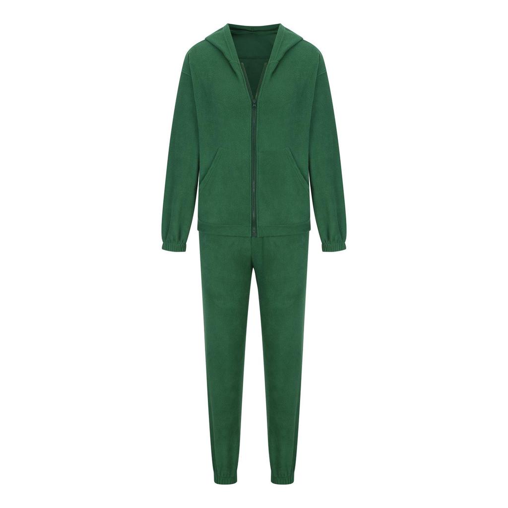 Women Solid Color Long Sleeve Hooded V Neck Hoodies Suit Autumn Winter Loose Top Wide Leg Pants