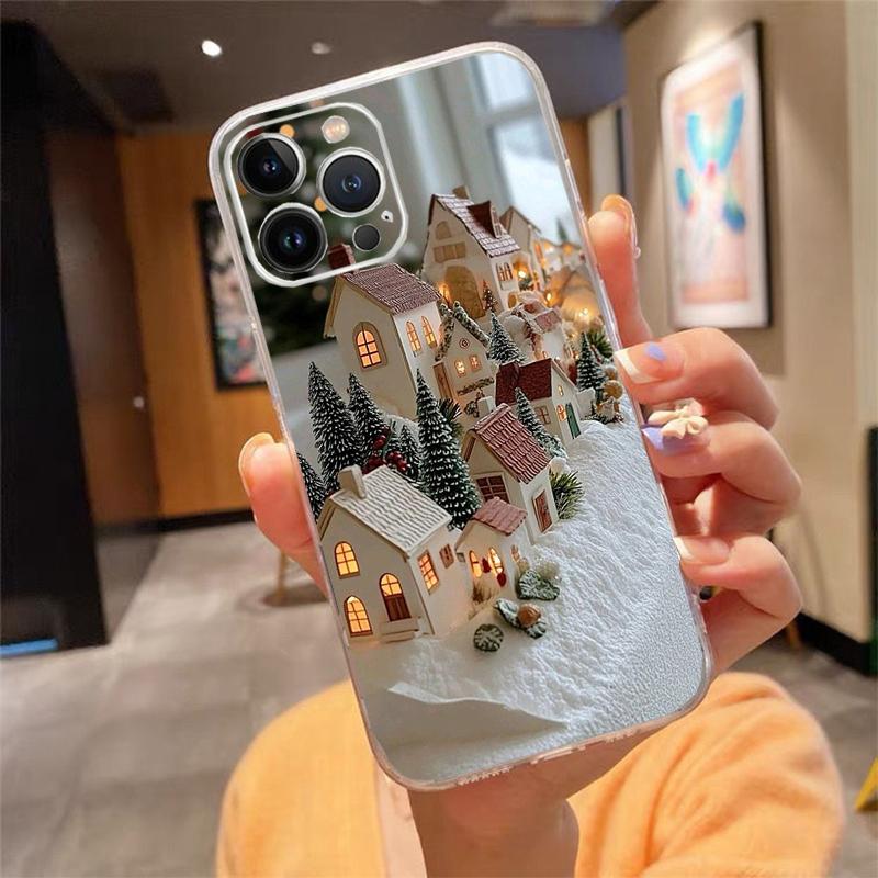 Phone Case For Iphone 17 16 Pro Max 15 14 13 Pro Max 17 Air 15 16 Pro 15Plus Cozy Crochet Winter Village Art