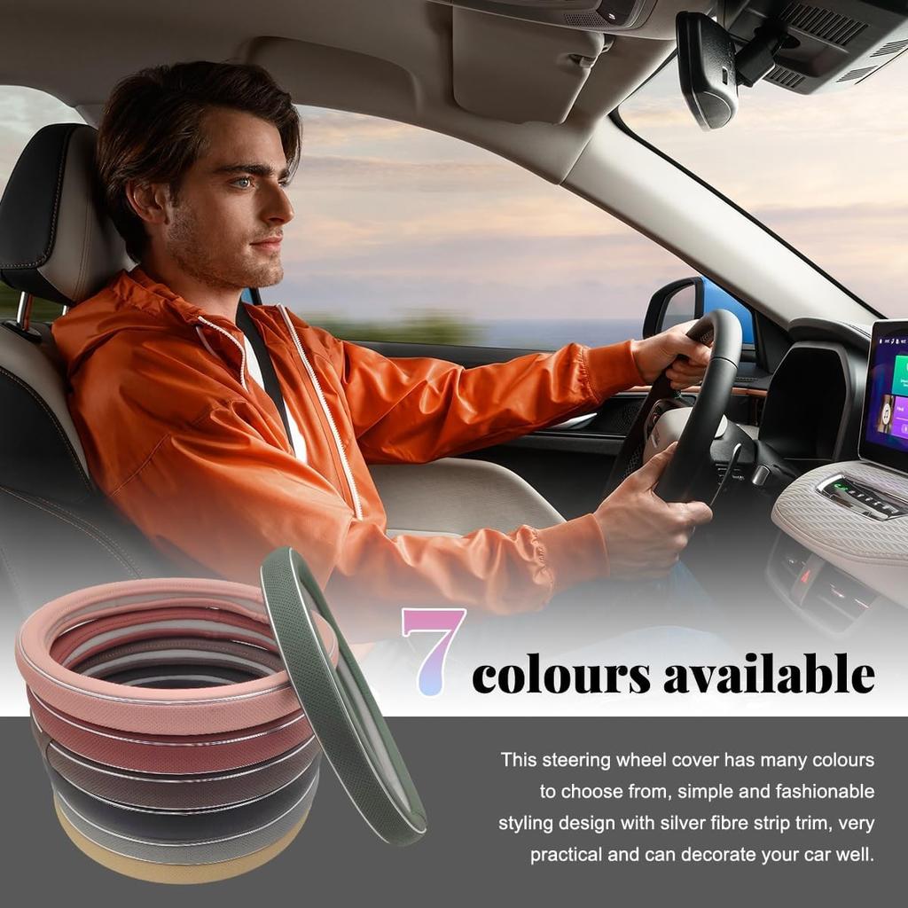 Steering Wheel Cover, Breathable Anti-Slip Car Steering Wheel Protector-Beige