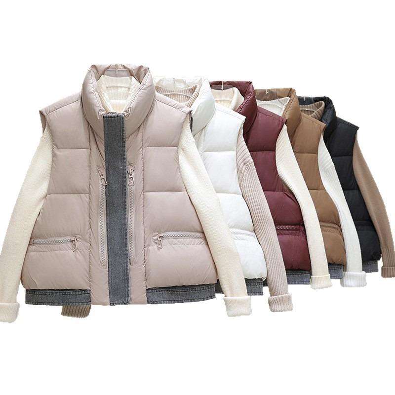 Contrast color down cotton vest women's short stand-up collar autumn and winter new versatile cotton-padded vest vest vest jacket