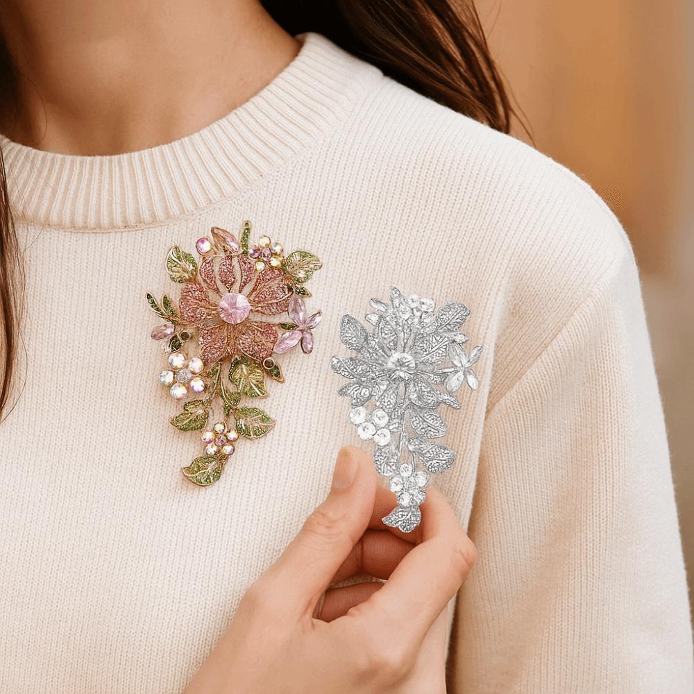 Broche de Banquet de Luxe Vintage en Métal avec Strass Élégante Broche Fleur en Cristal Robe de Soirée