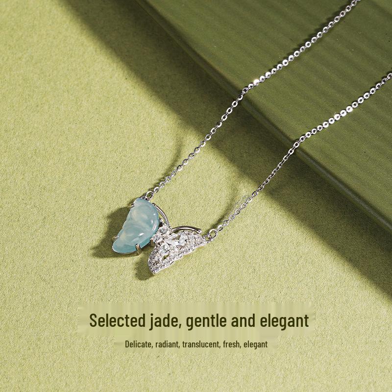 Tichiya Blue Water Jade Butterfly Necklace in S925 Sterling Silver - Elegant Chinese Style for Women 925 Silver