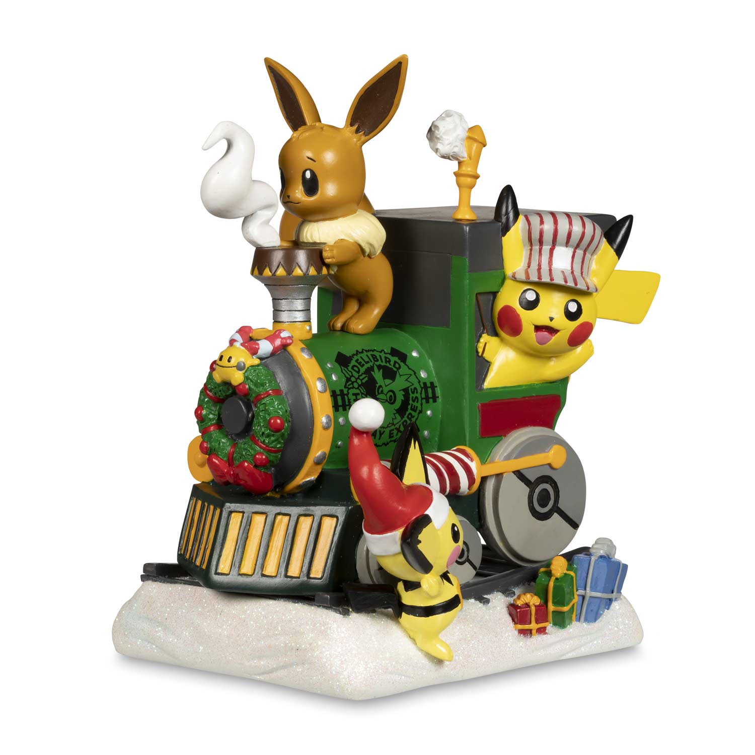 Damaged Overseas Pokemon Center Limited Delivery Bird Express Conductor Pikachu Pichu Eevee Figure Christmas Parallel Import