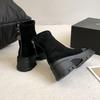 Women Suede Modern Ankle Boots Plush Mid Heels Shoes Winter  Trend Office Chunky Shoes Fashion Walking Non Slip Botas Mujer