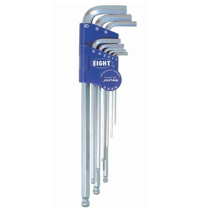 

EIGHT Hex Key Ball Point Extra BHS9N Wrench, Long, 9-Piece Set, 1.5-10mm,