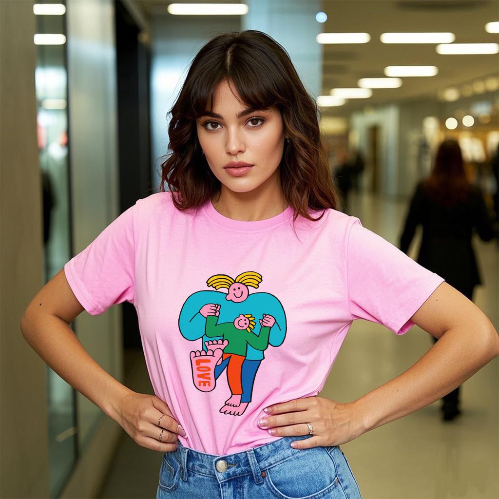 Cute and fun cartoon printed short sleeved round neck Womens Tshirt for spring and summer versatile Womens Tshirt