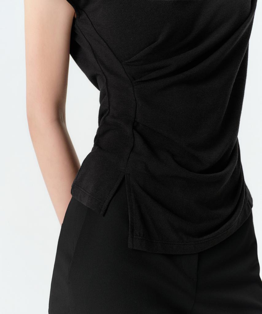 MUSINSA STANDARD WOMAN Women'S Drape Boat Neck T-Shirt [Black]