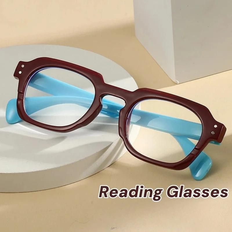 Neutral Retro Square Reading Glasses Anti Blue Light Full Frame Clear Presbyopia Glasses 0 To +4 0 Fashion Eyewear
