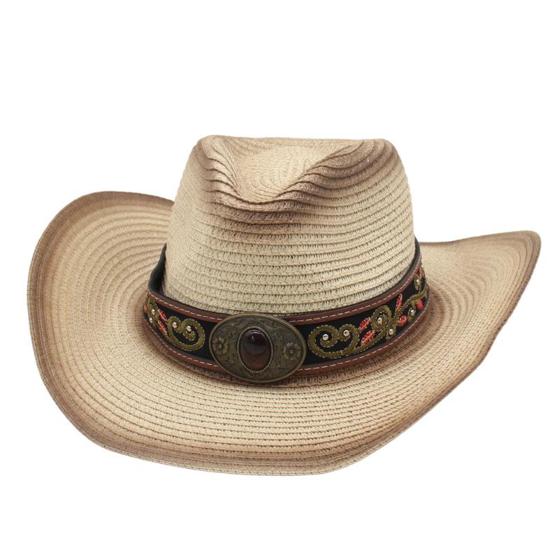 Gem Tibetan Tibetan Western Cowboy Top Hat Foldable Ethnic Style Outdoor Sunscreen Hat Cross-Border New Belt Straw Hat