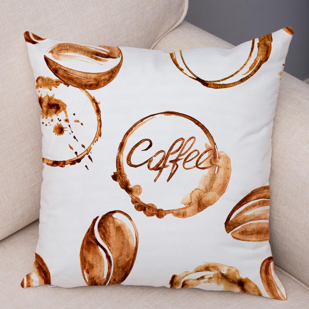 Coffee Theme Cushion Cover Artistic Coffee Stain Ring Print Soft Fabric Living Room Sofa Home Decor Pillow Case