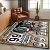 Vintage Route 66 Motorcycle Rug - Washable Non-Slip Polyester Mat for Living Room/Office, Biker Gift