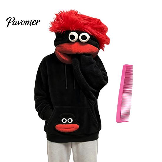 Unisex Pullover Top Big Mouth Creature Flannel Hoodie with Comb, Men Women Oversized Hooded Hoodies Sweatshirt, Thickened Plush Casual for Fall Winter