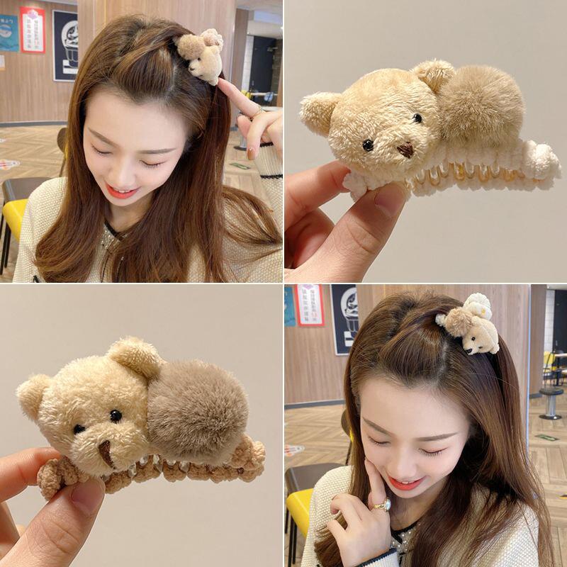 Autumn/Winter Bear Pompom Back Clip: Plush, Cute Hair Accessory for High Ponytails & Half-Up Styles