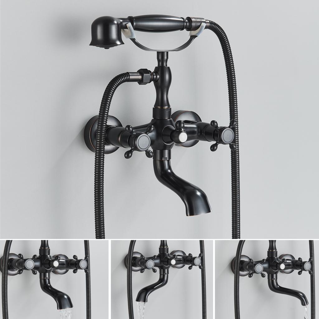 Bathroom Bathtub Faucet Dual Handles Handheld with Hand Shower Bath Shower Mixer Tap Wall Mount Swivel Spout Tub Retro Faucet